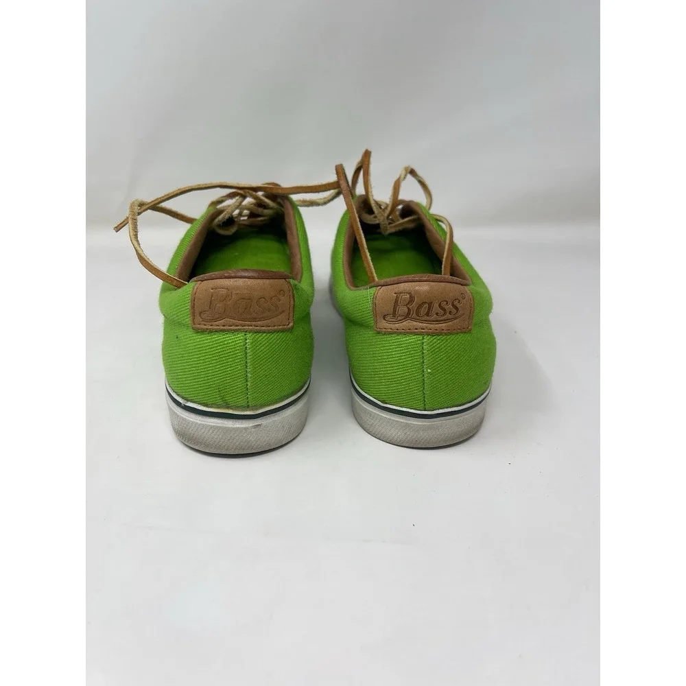Bass Vintage Women's Size 8 Lime Neon Green Compass Boat Shoes Canvas Leather